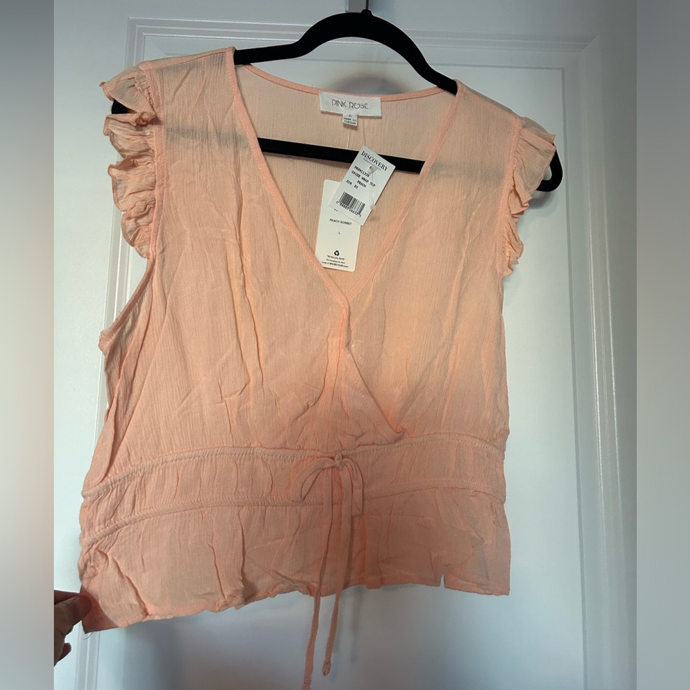 PINK ROSE • Peach Gauze Wrap Top • Large •